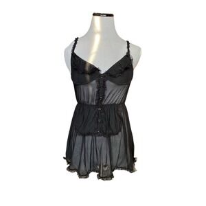 Y2K Sheer Black Babydoll Cami Lace Top Size 34C Dark Coquette French Maid Gothic